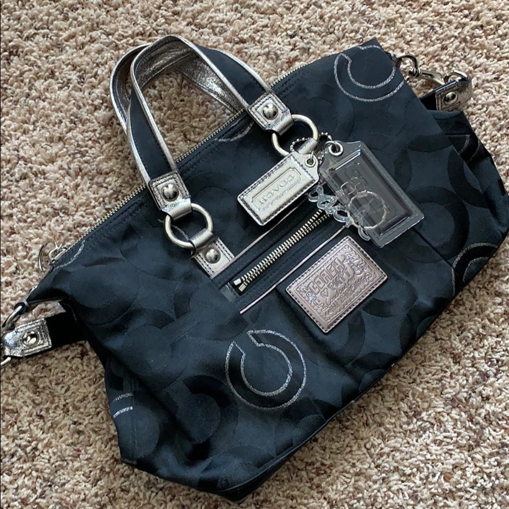 Barely used black and silver coach shoulder bag